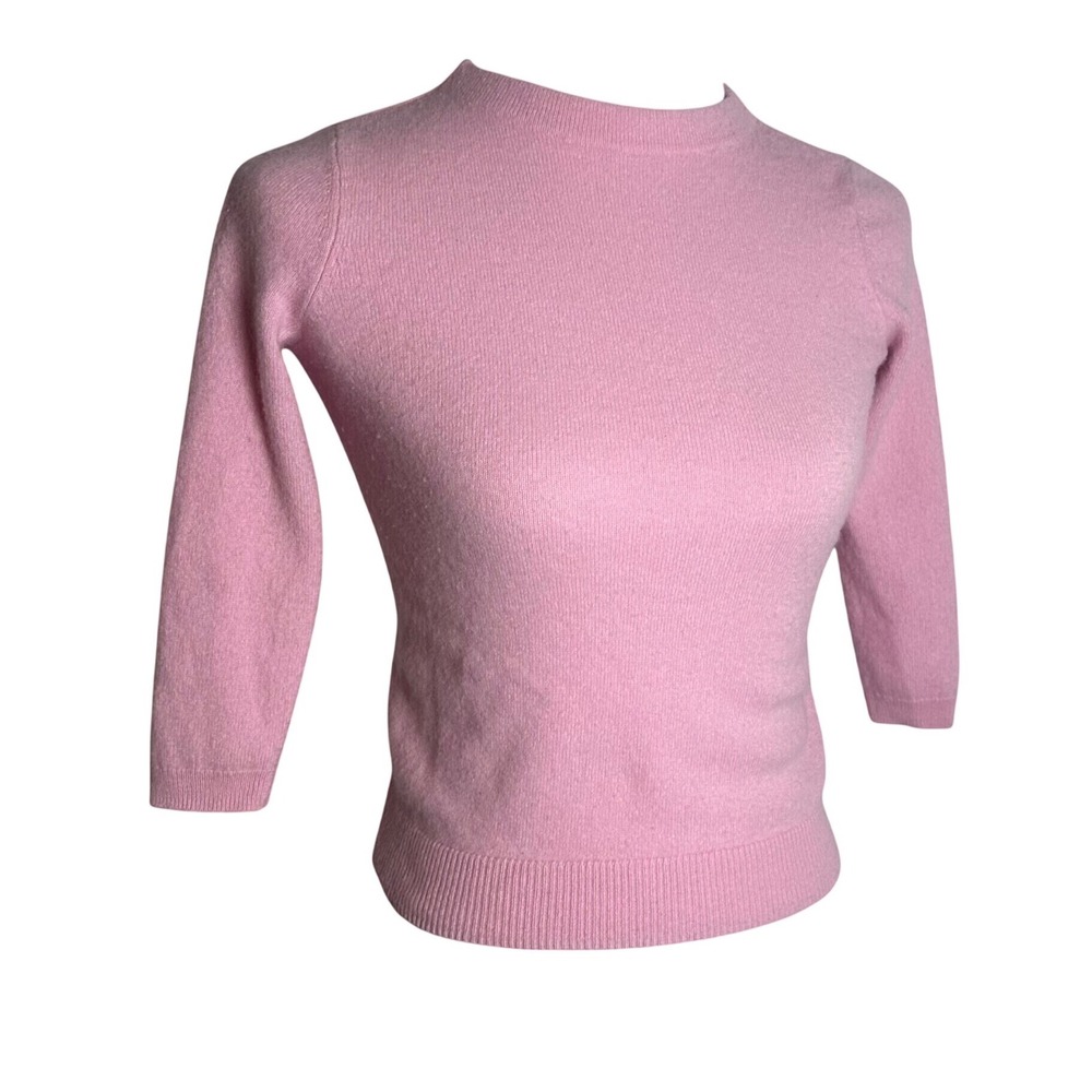 Talbots Petites Pink 100% Cashmere Crew Neck 3/4 Sleeve Sweater Womens P XS